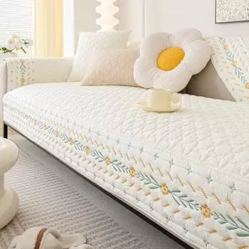 Стеганое полотенце для дивана, универсальное нескользящее покрытие для диванной подушки, хлопковый чехол с вышивкой и цветком, чехол для дивана, защита для мебели 70x70cm 1pcs