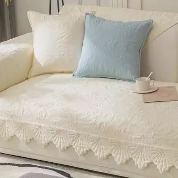 Стеганые диванные подушки из хлопка в кремовом стиле — нескользящие, современные, всесезонные чехлы 70x70 cm