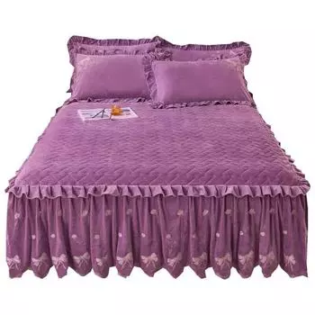Стеганые покрывала с вышивкой и бантом для кровати, флисовые однотонные супермягкие бархатные покрывала для двуспальной кровати Queen, юбка с рюшами, 2 наволочки 150x200cm 59x79inch
