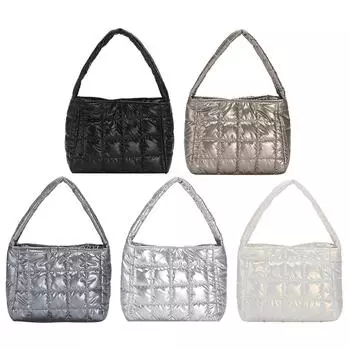 Стеганые повседневные сумки, вышитая клетчатая хлопковая сумка-тоут, легкая для путешествий чёрный