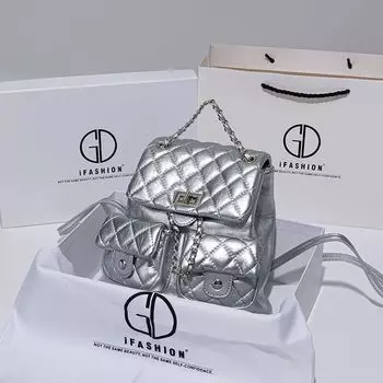 Стеганые рюкзаки из натуральной кожи в изысканном классическом стиле Silver