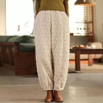 Стеганые утолщенные женские шаровары, свободные эластичные стеганые хлопковые брюки, зимние однотонные повседневные брюки One Size темно серый