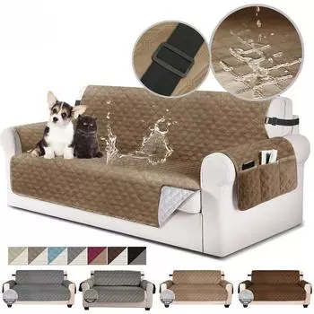Стеганый чехол для дивана, водонепроницаемый, нескользящий, эластичный, стирающийся чехол для дивана с карманами для собак, защита для мебели от домашних животных 1 Seater кофейный