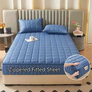Стеганый чехол для матраса с шестью сторонами и застежкой-молнией, утолщенная простыня из хлопка на резинке, мягкая дышащая защита для матраса, защитное покрытие для постельных принадлежностей 90x200x15cm