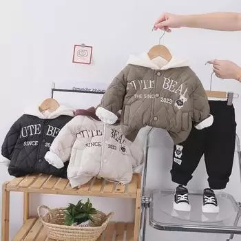 Стеганый детский костюмчик из двух частей осень/зима - милый и уютный зимний наряд унисекс 80-120cm/1 bundle 5 pieces грязно-белый