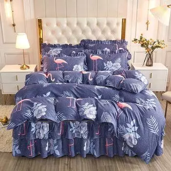 Стеганый домашний комплект из четырех предметов, утолщенный, с начесом, приятный для кожи, одинарный и двойной пододеяльник, постельное белье в стиле принцессы 120x200 4pcs