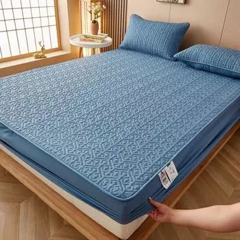 Стеганый наматрасник из чистого хлопка, антибактериальный защитный коврик для кровати размера «queen-king-size» без наволочки 2xPillowcase 48x74cm