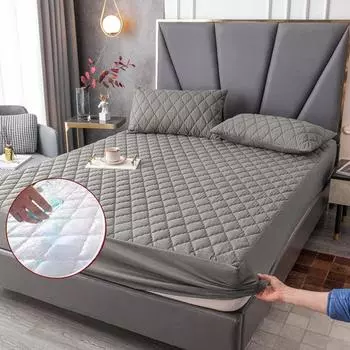 Стеганый наматрасник из матовой ткани, водонепроницаемый наматрасник для кровати, наматрасник с защитой от клещей 2PC Pillowcase синий