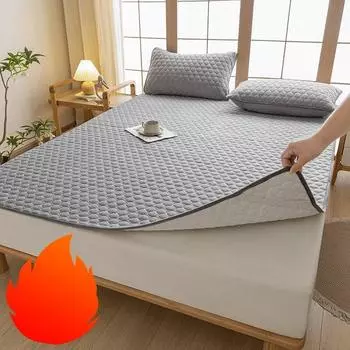 Стеганый наматрасник из молочного флиса, противоскользящий ремень, противоскользящий дизайн, вес в граммах. Толстый, теплый, приятный для кожи 90x190x30cm