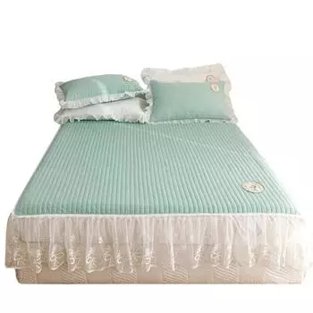 Стеганый наматрасник принцессы с эластичным ремнем, хлопковый Королевский размер King Size, кружевной рюшами, простыня, защитный чехол для наматрасника, одинарный 150x200cm 59x79inch