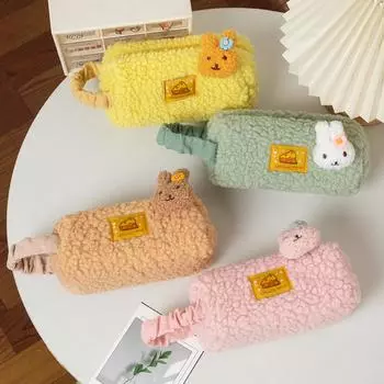 Стеганый пенал, плюшевый пенал, пушистый пенал, сумка для ручек, коробка для гаджетов, косметичка жёлтый