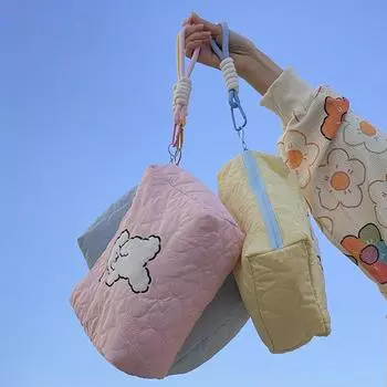 Стеганый полиэстер с милым щенком и принтом, большой вместительный пенал, канцелярские сумки, женская портативная косметичка на молнии, сумка для хранения розовый