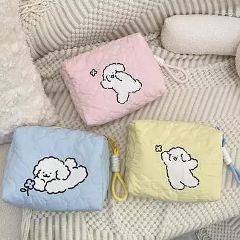 Стеганый полиэстер с милым щенком и принтом, большой вместительный пенал, канцелярские сумки, женская портативная косметичка на молнии, сумка для хранения розовый