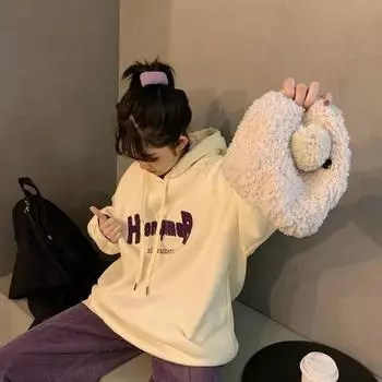 Стеганый свитер, женский осенне-зимний утепленный однотонный свитер с капюшоном, удобный топ с буквами, повседневный теплый пуловер, топы S розовый