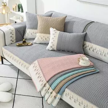 Стеганый утолщенный чехол на сиденье дивана, подушка для дивана, полотенце, тонкая кружевная вышивка, чехол для дивана, защита для мебели для гостиной 30x50cm pillowcase зелёный