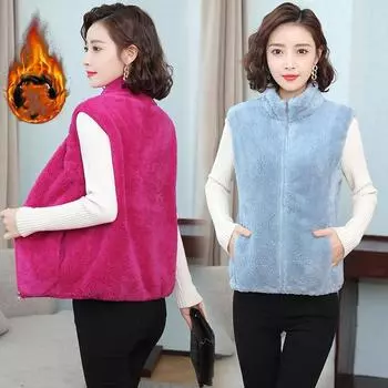 Стеганый жилет для женщин, женский плюшевый жилет без рукавов с воротником-стойкой, застежкой-молнией, теплый зимний жилет с защитой шеи 4XL чёрный