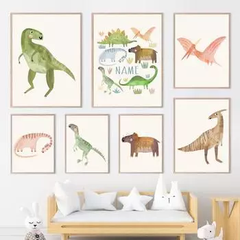 Стегозавр Трицератопс Тиранозавр Динозавр на заказ Художественная картина на холсте Плакаты на скандинавскую тему печатает настенные панно Декор для детской комнаты без рамки 21*30cm