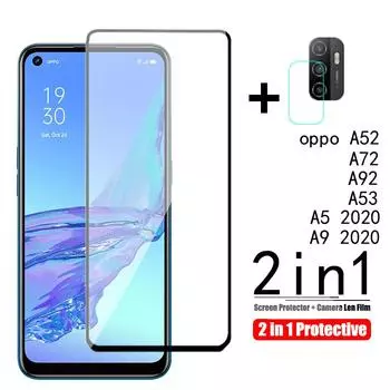 Стекло 2 в 1 9H для OPPO A52 A72 A92 4G oppo A5 2020, стекло для камеры, защитная пленка для экрана, стекло для Oppo A53 A9 2020 a52 a72 a92 a52020 Oppo A9(2020) чёрный