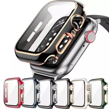 Стекло + чехол для Apple Watch, чехол 45 мм, 41 мм, 44 мм, 40 мм, двухцветный защитный экран, бампер iWatch Series 8, 7, 6 SE, 5, 4, 3, 42 мм, 38 мм 45mm