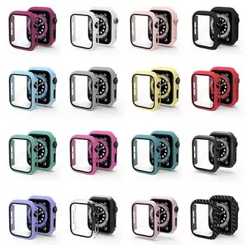Стекло + чехол для Apple Watch, чехол серии 44/40/41/45/42/38 мм, аксессуар для iWatch, защитная пленка для экрана Apple watch 8 7 6 SE 5 3 38mm series 321