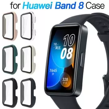 Стекло + чехол для Huawei Band 8 Accessoroy PC Универсальный защитный чехол-бампер + Защитная пленка для экрана для Huawei Band8 Аксессуары Huawei Band 8 зелёный