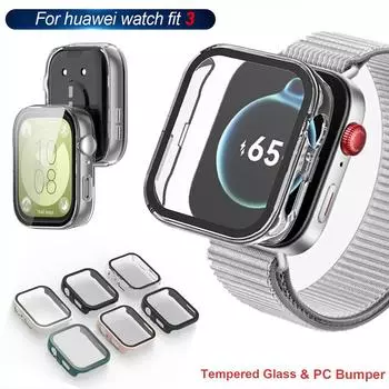 Стекло + чехол для Huawei Watch Fit 3, универсальная защита экрана, жесткий ПК-бампер, чехол для часов из закаленного стекла для Huawei Watch Fit 3 Huawei Watch Fit 3 прозрачный