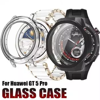 Стекло+чехол для Huawei Watch GT 5 Pro 46MM 42MM GT5 Pro Жесткий ПК-протектор экрана Защитный чехол из закаленного стекла с защитой от царапин For Huawei GT5 Pro 42mm белый