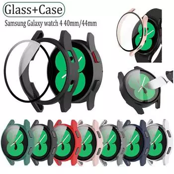 Стекло + чехол для Samsung Galaxy Watch 4, 40 мм, 44 мм, аксессуары, универсальный защитный бампер + защитная пленка для экрана для Galaxy Watch 4 Galaxy watch 4 40mm