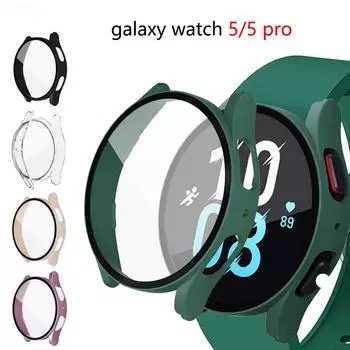 Стекло + чехол для Samsung Galaxy watch 5, 4, 44 мм, 40 мм, аксессуары для ПК, универсальный защитный бампер, защита от падения, watch5, watch4, Защитная пленка для экрана Galaxy watch 5 40mm