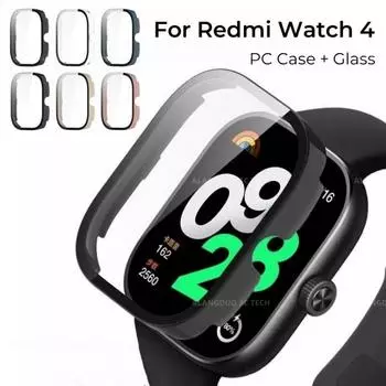Стекло+чехол для Xiaomi Redmi Watch 4 3, защитное стекло по всему экрану, жесткий бампер из ПК, закаленное стекло для Redmi Watch 3 Active/3 Lite Redmi Watch 4 чёрный