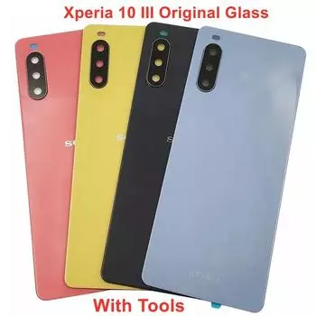 Стекло для Sony Xperia 10 III, крышка батарейного отсека, жесткая задняя крышка, корпус задней двери + объектив камеры + клей белый