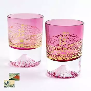 Стекло Fuji Glass Tajima Glass Позолоченная чашка Fuji Cold Sake Cup Cherry Blossom Набор из 2 шт. Стеклянные бокалы Edo Kiriko Day Birthday Подарок на 60-летие Fuji розовый