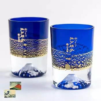 Стекло Fuji Glass Tajima Glass Позолоченная чашка Fuji Cold Sake Cup Lapis Blue, набор из 2 шт. Стеклянные бокалы Edo Kiriko Day Birthday Подарок на шестидесятилетие Fuji синий