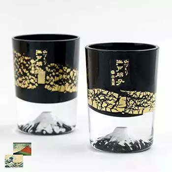 Стекло Fuji Glass Tajima Glass сусальное золото Fuji Cold Sake Cup Набор из 2 шт. Черный Edo Glass Kiriko Day Birthday Подарок на 60-й день рождения Подарок Fuji Whiskey