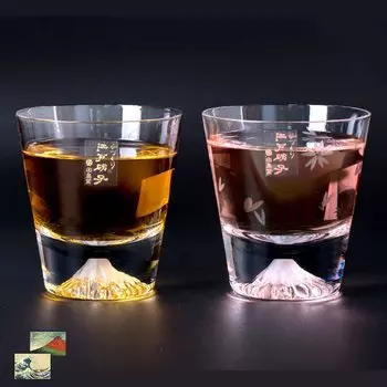 Стекло Fuji Стекло Tajima Стекло Fuji Mini Rock Glass Plain x Стекло Fuji Mini Cherry Blossom Rock Glass Sakura Kiriko Пара Набор из 2 мини-сувениров Grand Prix Tourism