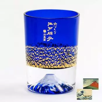 Стекло Fuji Стекло Tajima Сусальное золото Fuji Холодная чашка для сакэ Лазуритовый синий Стекло Edo День Кирико Подарок на шестидесятилетие Подарок на день рождения Fuji Виски синий