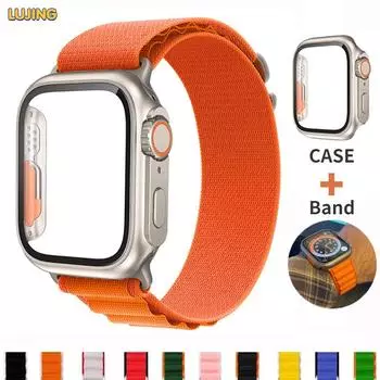 Стекло LUJING + чехол + ремешок для Apple Watch Band 45 мм, 49 мм, 44 мм, 42 мм, 41 мм, 40 мм, 38 мм, обновление до Ultra Case, iWatch Serises 4, 5, 6, 7 SE, 3, 2, ремешок с петлей Alpine