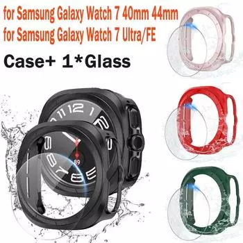 Стекло + ПК чехол для Samsung Galaxy Watch 7 Ultra 47 мм ПК жесткий бампер чехол + защитная пленка для экрана Galaxy Watch 7 Ultra 47 мм Black чёрный