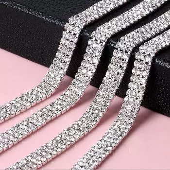 Стекло Прозрачное сверкающее Компактное серебро Красивый кристалл Стразы 1 ярд 1 ряд 2 ряда 3 ряда Отделка 1