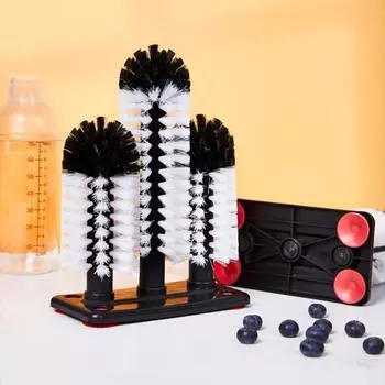 Стекломойка Съемная головка Очистка на 360 градусов Три головки Противоскользящая основа Длинная щетина Удаляет грязь Очиститель посуды для кухни, паба черный белый