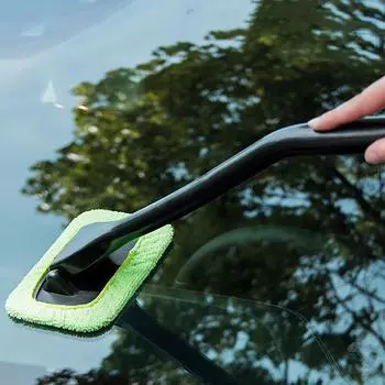 Стеклоочиститель, лобовое стекло, антизапотеватель, длинная ручка, щетка для очистки стеклоочистителя, щетка из микрофибры, 1 шт., простой в использовании инструмент для протирки, инструмент для очистки, многоразовый, ручная работа синий