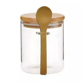 Стеклянная банка деревянная ложка прозрачная моющаяся 450 мл силиконовое кольцо герметичная бутылка кухонный ресторан рис органайзер контейнер