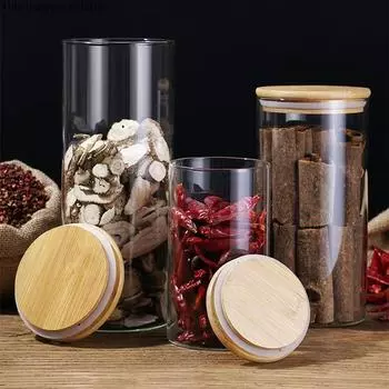 Стеклянная банка для хранения с деревянной крышкой, герметичная банка, прозрачные стеклянные банки, бутылка для хранения, органайзер для еды, коробка для чая, емкость для хранения, чайная банка