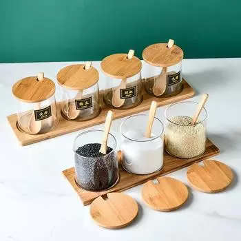 Стеклянная банка для хранения специй, контейнер с деревянной крышкой, банка для специй, еды, круп, кухонной соли, конфет, печенья, чая, кофе, зерен, органайзер для бутылок