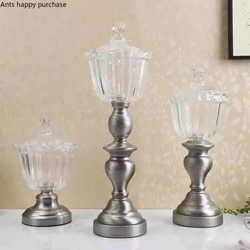 Стеклянная банка для конфет с крышкой, прозрачная хрустальная банка, емкость для хранения, бутылка для хранения, шкатулка для украшений, настольный органайзер, декоративные банки