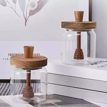 Стеклянная банка для меда на 500 мл с деревянной крышкой-ковшом, герметичный набор для меда, прозрачный мед