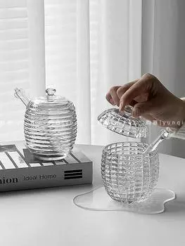 Стеклянная банка для меда, сиропа, джема, банки для хранения, банки с крышкой, палочки для смешивания, банки для меда, кухонные принадлежности, контейнеры для хранения продуктов