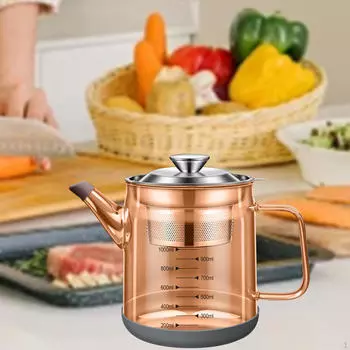 Стеклянная банка для жира и масла, контейнер для жарки, многоцелевой чайник с фильтром и весами 1500ml