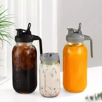 Стеклянная банка на 32 унции, 64 унции. Бутылка с крышкой-кувшином. Прочное стекло, не содержащее BPA, с герметичной ручкой. M чёрный