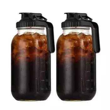 Стеклянная банка на 32 унции, 64 унции, кувшин с крышкой. Прочная стеклянная бутылка, не содержащая бисфенола-А, с ручкой. Герметичная, устойчивая к царапинам банка для чая с молоком, холодного кофе, сока. M чёрный